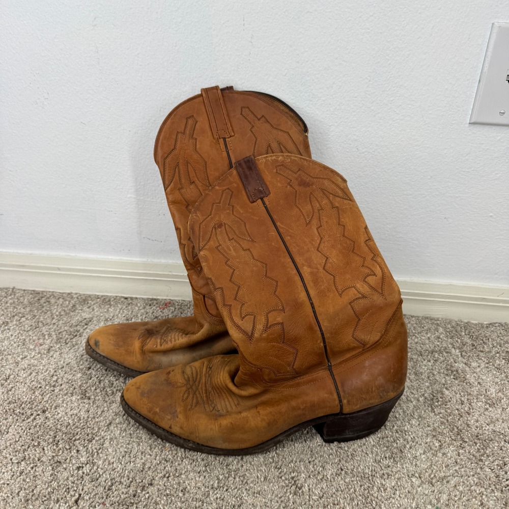 Vintage Dan Post Marlboro Country Store Tan Leather Western Cowboy Boots 10.5 EW